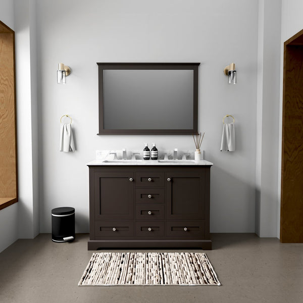 English Elm Espresso 48-inch Double Bath Vanity with Soft-Close Drawers, Solid Wood Frame, Ample Storage Shelf B2731P258194