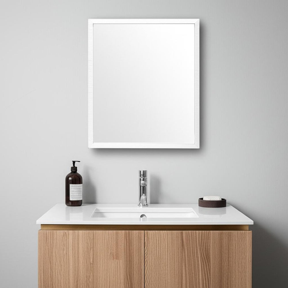 HomeRoots 32" White Framed Bathroom Vanity Mirror - Modern, Durable Design for Stylish Spaces & Easy Installation 607226