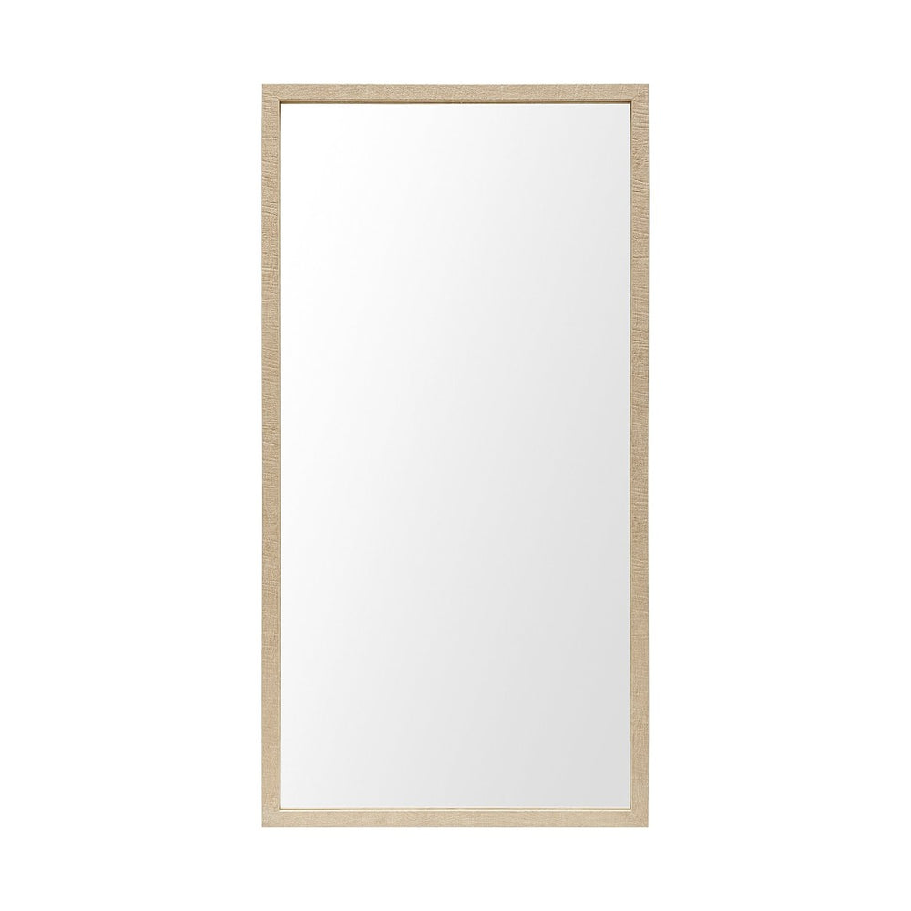 HomeRoots 42" Tan Framed Bathroom Vanity Mirror - Stylish Faux Wood Design, Premium Clarity, Ready to Hang! 607233
