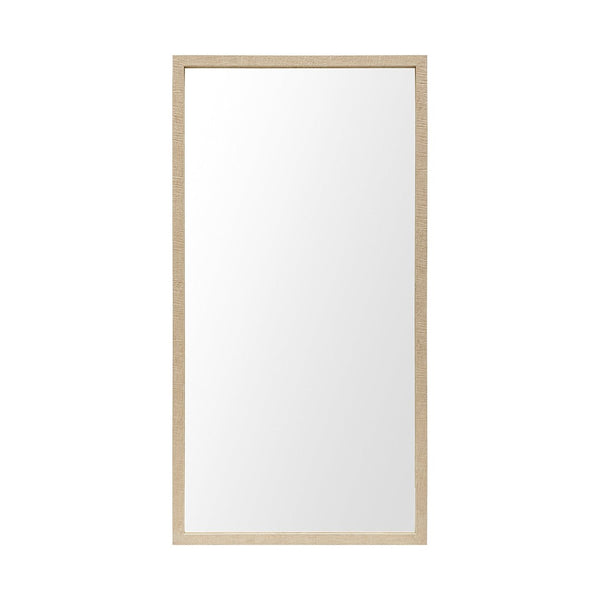 HomeRoots 42" Tan Framed Bathroom Vanity Mirror - Stylish Faux Wood Design, Premium Clarity, Ready to Hang! 607233
