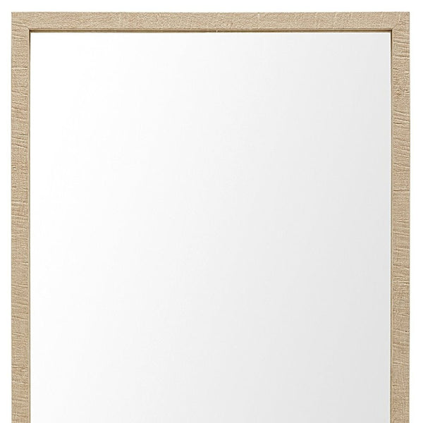 HomeRoots 42" Tan Framed Bathroom Vanity Mirror - Stylish Faux Wood Design, Premium Clarity, Ready to Hang! 607233