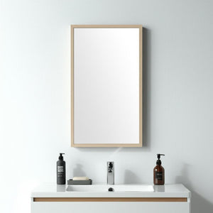 HomeRoots 42" Tan Framed Bathroom Vanity Mirror - Stylish Faux Wood Design, Premium Clarity, Ready to Hang! 607233