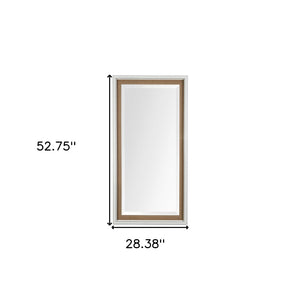 HomeRoots 53" Elegant White and Natural Framed Bathroom Vanity Mirror - Modern Design for Bright Spaces 607263