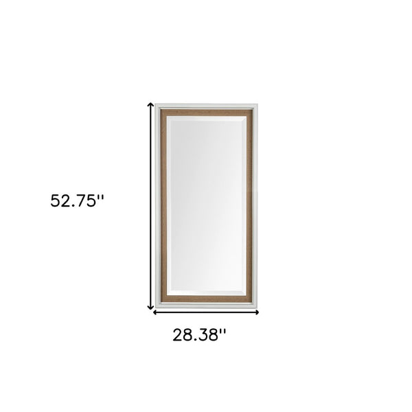 HomeRoots 53" Elegant White and Natural Framed Bathroom Vanity Mirror - Modern Design for Bright Spaces 607263