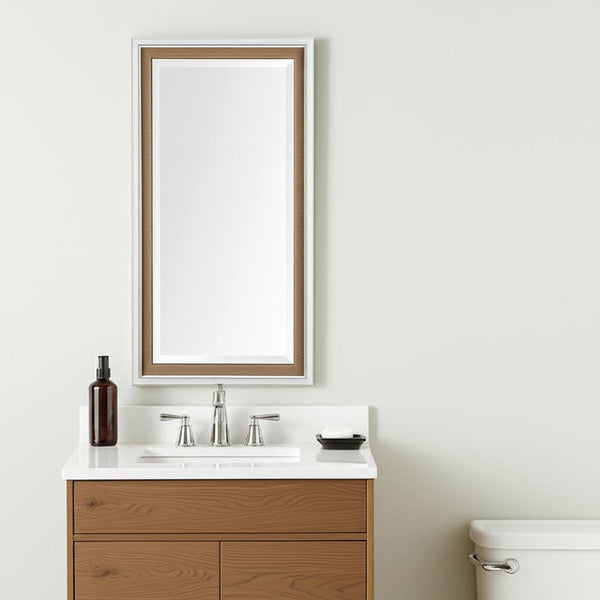 HomeRoots 53" Elegant White and Natural Framed Bathroom Vanity Mirror - Modern Design for Bright Spaces 607263