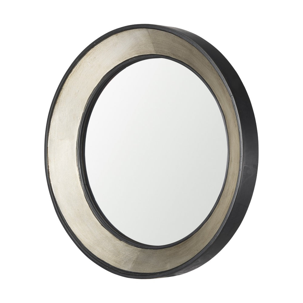 HomeRoots 22" Elegant Round Framed Accent Mirror in Champagne Metal & Dark Brown Wood – Perfect for Any Room 607266