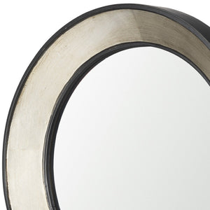 HomeRoots 22" Elegant Round Framed Accent Mirror in Champagne Metal & Dark Brown Wood – Perfect for Any Room 607266