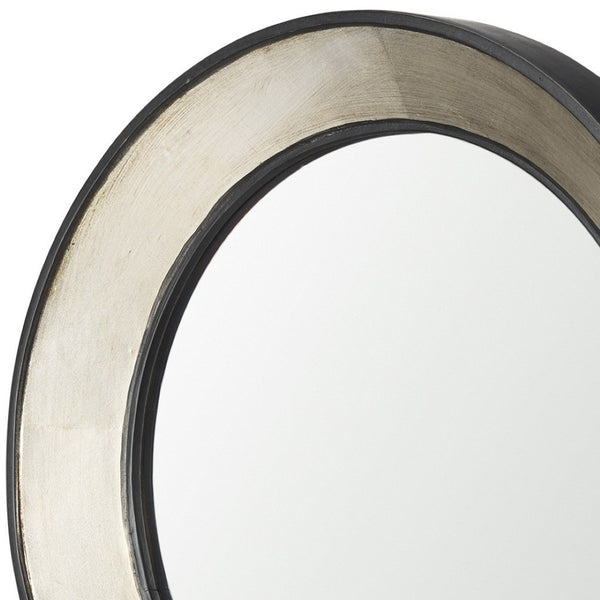 HomeRoots 22" Elegant Round Framed Accent Mirror in Champagne Metal & Dark Brown Wood – Perfect for Any Room 607266
