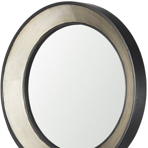 HomeRoots 22" Elegant Round Framed Accent Mirror in Champagne Metal & Dark Brown Wood – Perfect for Any Room 607266
