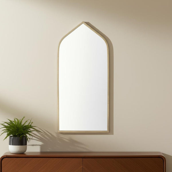 HomeRoots 48" Gold Metal Arch Framed Accent Mirror - Elegant Design for Brightening Spaces & Modern Glamour 607268