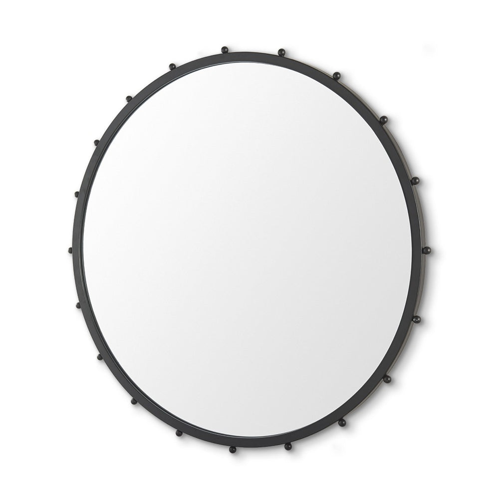 HomeRoots 44" Modern Black Round Metal Framed Accent Mirror – Elegant Design for Any Room, Easy Installation! 607269