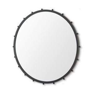 HomeRoots 44" Modern Black Round Metal Framed Accent Mirror – Elegant Design for Any Room, Easy Installation! 607269