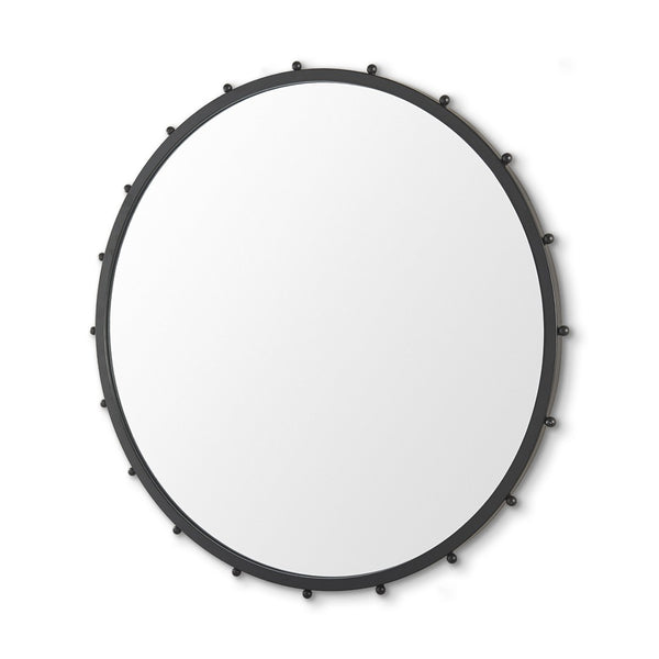 HomeRoots 44" Modern Black Round Metal Framed Accent Mirror – Elegant Design for Any Room, Easy Installation! 607269