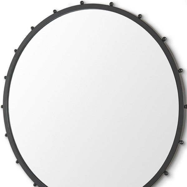 HomeRoots 44" Modern Black Round Metal Framed Accent Mirror – Elegant Design for Any Room, Easy Installation! 607269