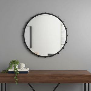 HomeRoots 44" Modern Black Round Metal Framed Accent Mirror – Elegant Design for Any Room, Easy Installation! 607269