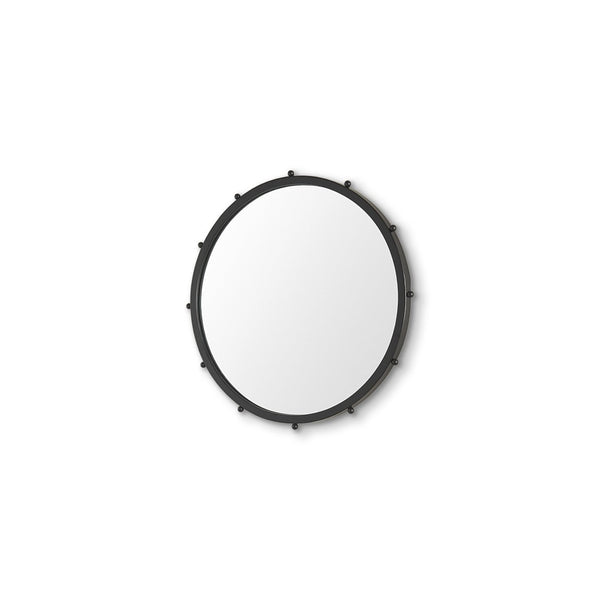 HomeRoots 25" Elegant Black Metal Beaded Round Accent Mirror for Stylish Home Décor and Practical Reflection 607270