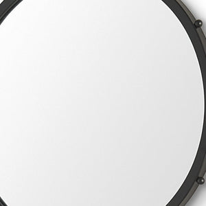 HomeRoots 25" Elegant Black Metal Beaded Round Accent Mirror for Stylish Home Décor and Practical Reflection 607270