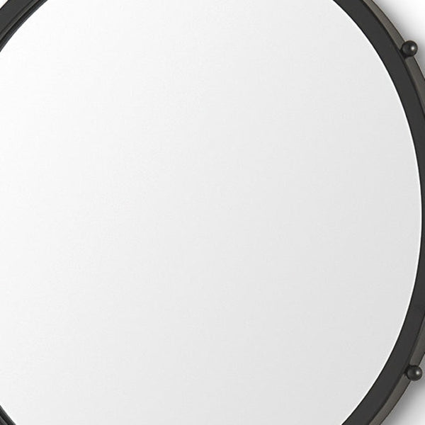 HomeRoots 25" Elegant Black Metal Beaded Round Accent Mirror for Stylish Home Décor and Practical Reflection 607270