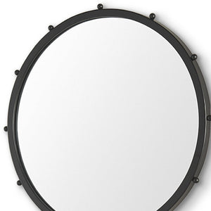 HomeRoots 25" Elegant Black Metal Beaded Round Accent Mirror for Stylish Home Décor and Practical Reflection 607270