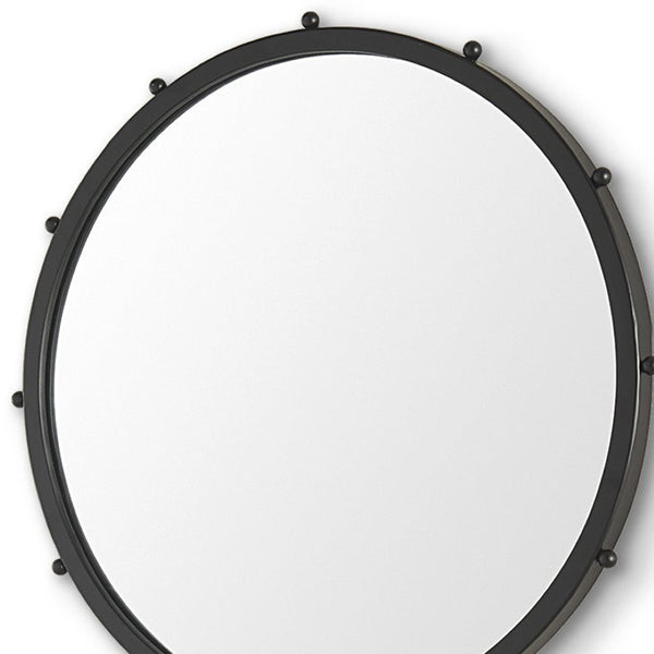 HomeRoots 25" Elegant Black Metal Beaded Round Accent Mirror for Stylish Home Décor and Practical Reflection 607270
