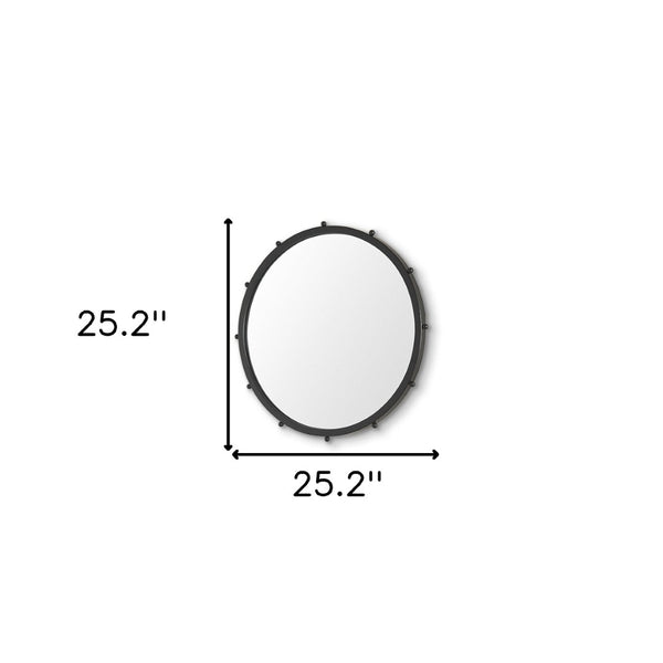 HomeRoots 25" Elegant Black Metal Beaded Round Accent Mirror for Stylish Home Décor and Practical Reflection 607270