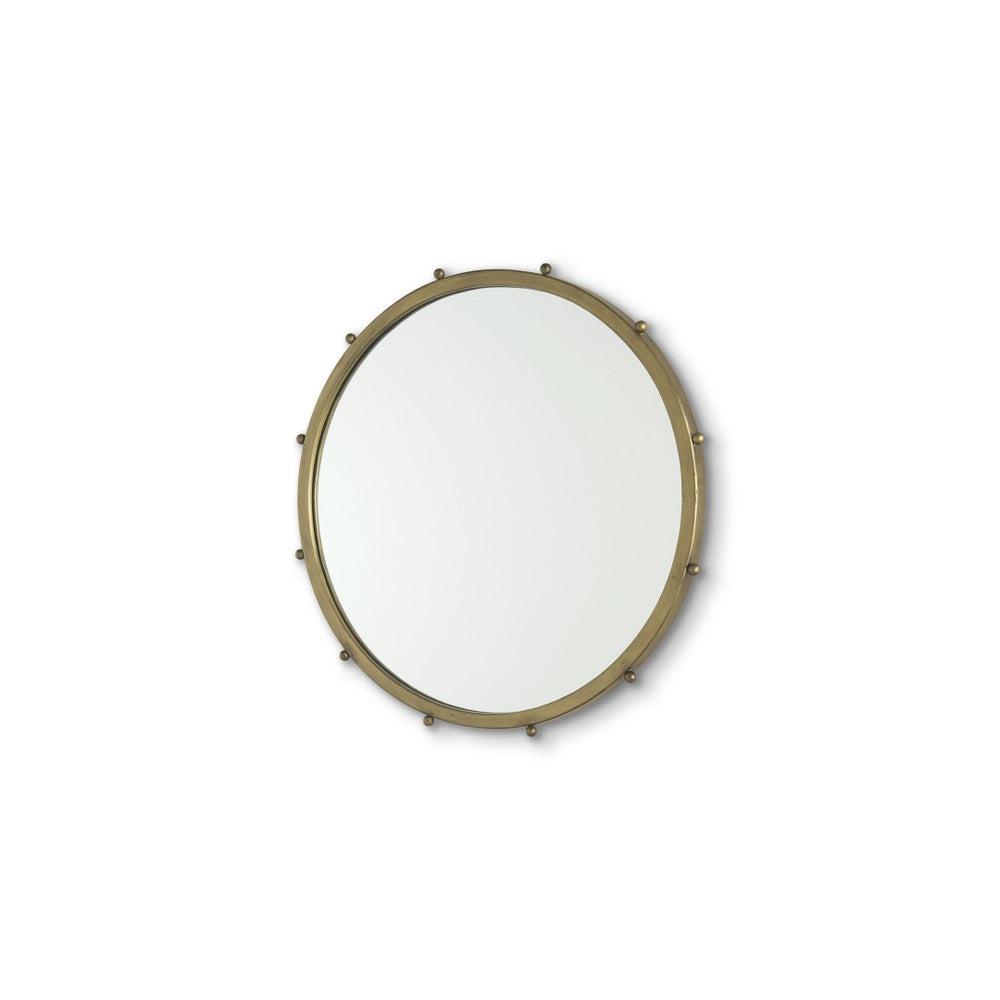 HomeRoots 25" Gold Metal Beaded Round Accent Mirror - Elegant, Durable, Versatile Decor for Any Room 607273
