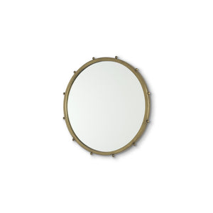 HomeRoots 25" Gold Metal Beaded Round Accent Mirror - Elegant, Durable, Versatile Decor for Any Room 607273