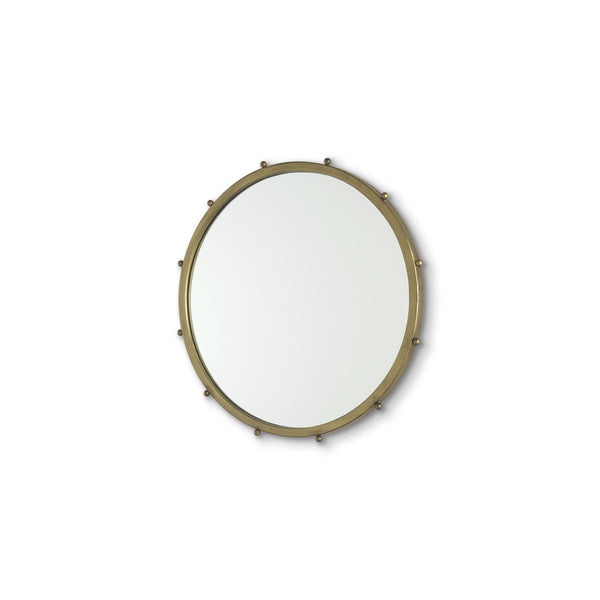 HomeRoots 25" Gold Metal Beaded Round Accent Mirror - Elegant, Durable, Versatile Decor for Any Room 607273