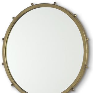 HomeRoots 25" Gold Metal Beaded Round Accent Mirror - Elegant, Durable, Versatile Decor for Any Room 607273