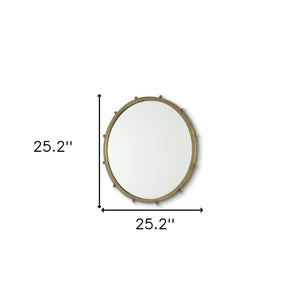 HomeRoots 25" Gold Metal Beaded Round Accent Mirror - Elegant, Durable, Versatile Decor for Any Room 607273