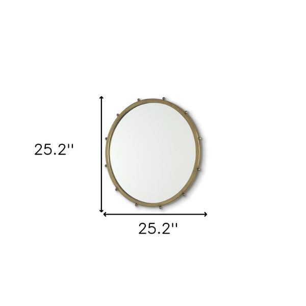 HomeRoots 25" Gold Metal Beaded Round Accent Mirror - Elegant, Durable, Versatile Decor for Any Room 607273