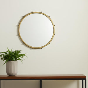 HomeRoots 25" Gold Metal Beaded Round Accent Mirror - Elegant, Durable, Versatile Decor for Any Room 607273