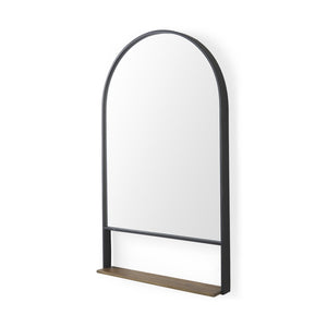 HomeRoots 40" Stylish Black Metal Arched Accent Mirror with Shelf – Modern Design for Entryways & Living Spaces 607275