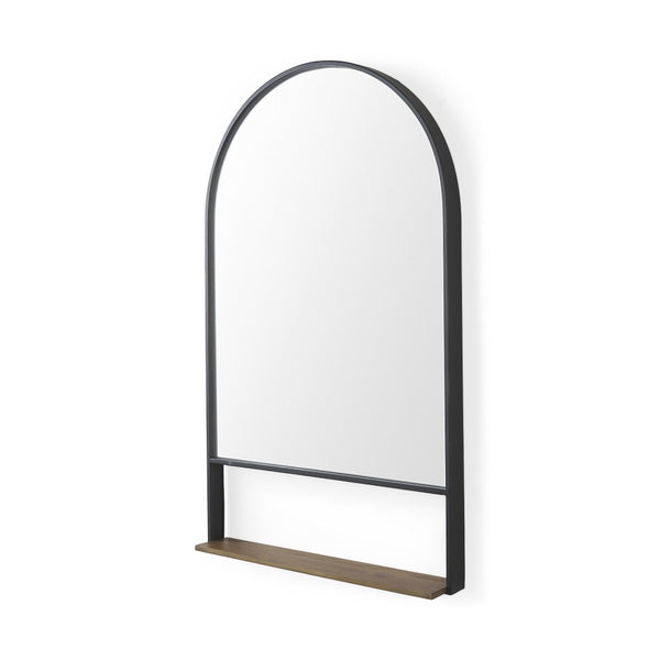 HomeRoots 40" Stylish Black Metal Arched Accent Mirror with Shelf – Modern Design for Entryways & Living Spaces 607275