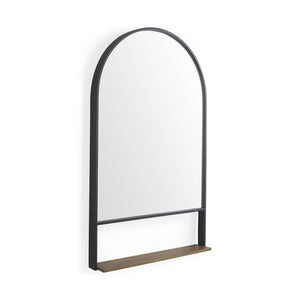 HomeRoots 40" Stylish Black Metal Arched Accent Mirror with Shelf – Modern Design for Entryways & Living Spaces 607275
