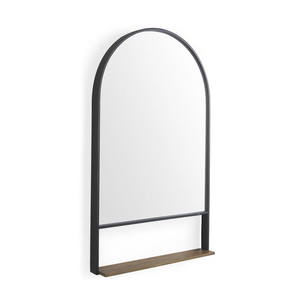 HomeRoots 40" Stylish Black Metal Arched Accent Mirror with Shelf – Modern Design for Entryways & Living Spaces 607275
