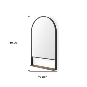 HomeRoots 40" Stylish Black Metal Arched Accent Mirror with Shelf – Modern Design for Entryways & Living Spaces 607275