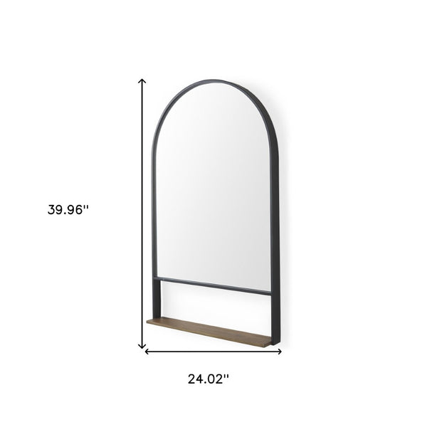 HomeRoots 40" Stylish Black Metal Arched Accent Mirror with Shelf – Modern Design for Entryways & Living Spaces 607275