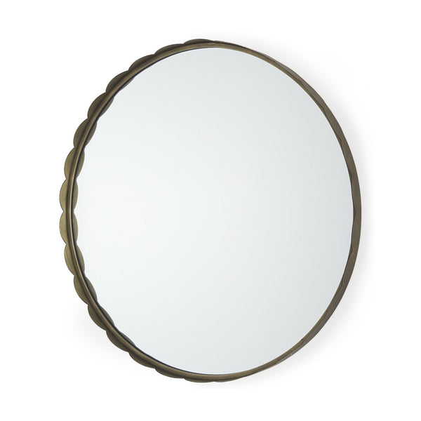 HomeRoots 30" Gold Metal Scalloped Accent Mirror - Elegant Decorative Mirror for Modern & Classic Interiors 607277
