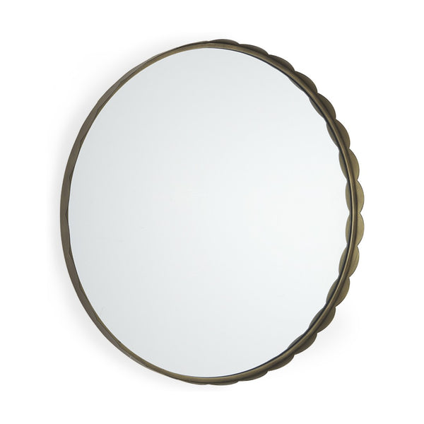 HomeRoots 30" Gold Metal Scalloped Accent Mirror - Elegant Decorative Mirror for Modern & Classic Interiors 607277