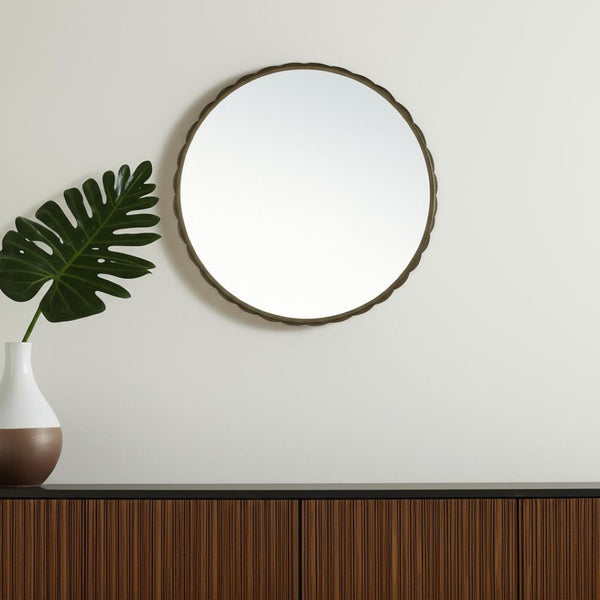 HomeRoots 30" Gold Metal Scalloped Accent Mirror - Elegant Decorative Mirror for Modern & Classic Interiors 607277