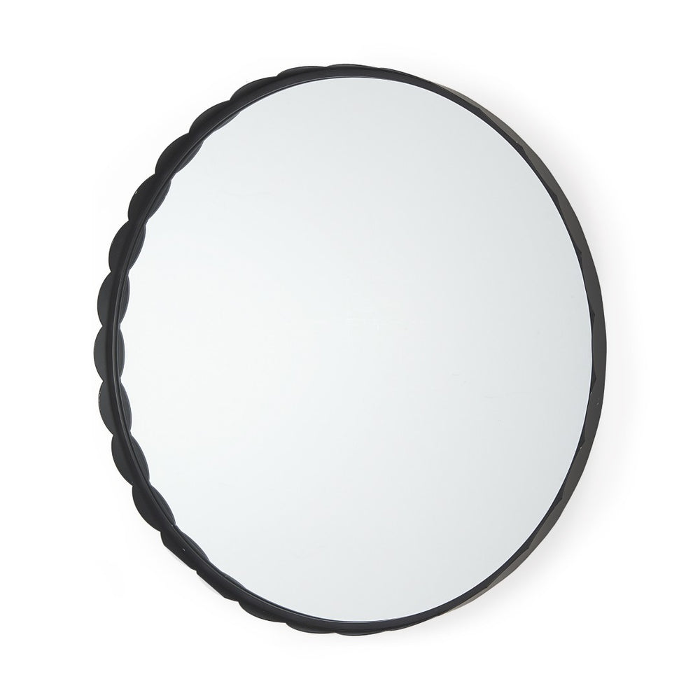 HomeRoots 30" Elegant Black Metal Scalloped Framed Accent Mirror for Modern & Classic Home Decor Styles 607278