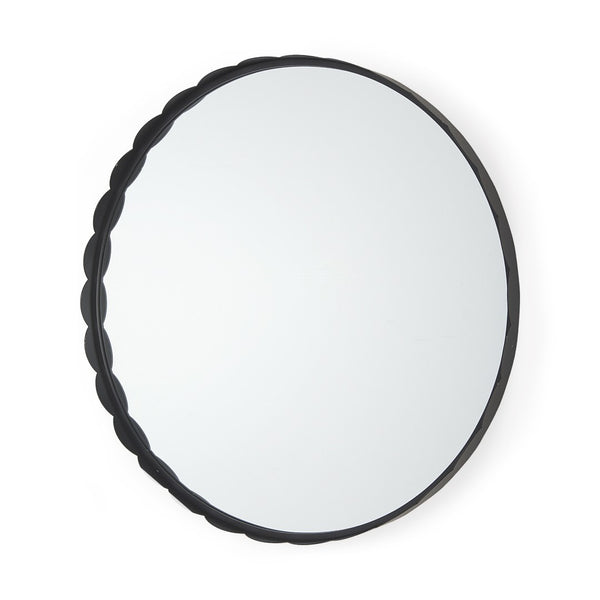 HomeRoots 30" Elegant Black Metal Scalloped Framed Accent Mirror for Modern & Classic Home Decor Styles 607278