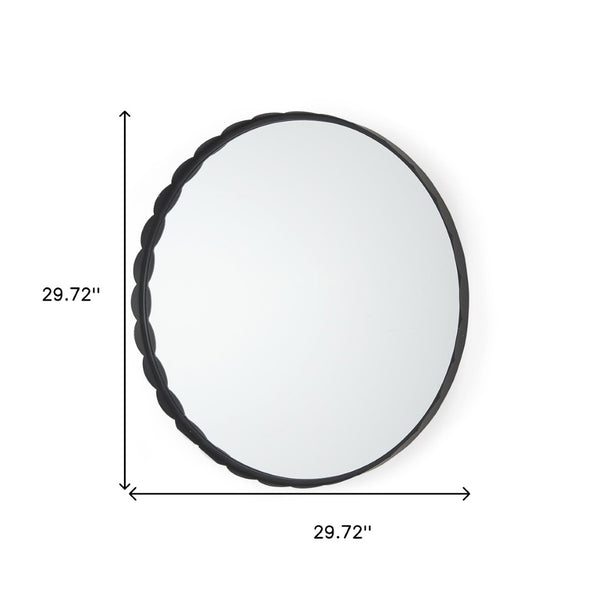HomeRoots 30" Elegant Black Metal Scalloped Framed Accent Mirror for Modern & Classic Home Decor Styles 607278