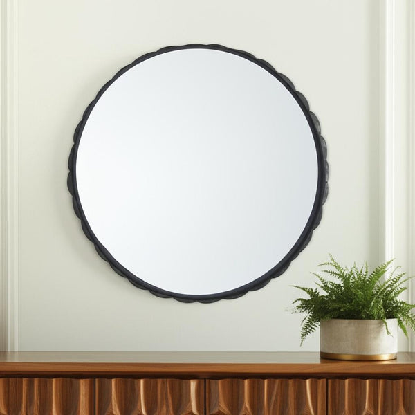 HomeRoots 30" Elegant Black Metal Scalloped Framed Accent Mirror for Modern & Classic Home Decor Styles 607278
