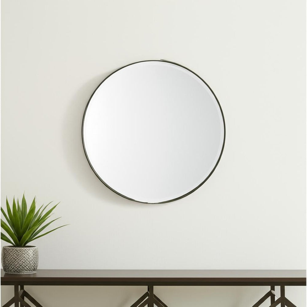 HomeRoots 24" Gold Metal Round Framed Accent Mirror - Elegant Home Decor for Any Room, Easy to Install & Stylish 607279