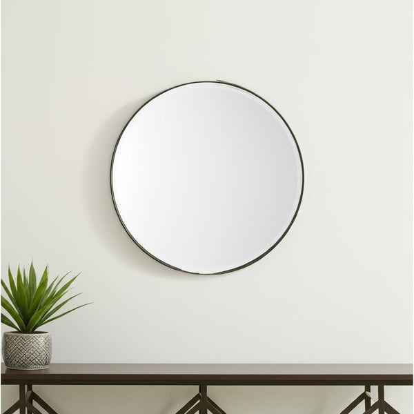 HomeRoots 24" Gold Metal Round Framed Accent Mirror - Elegant Home Decor for Any Room, Easy to Install & Stylish 607279