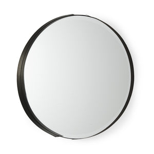 HomeRoots 24" Black Metal Round Accent Mirror – Modern Minimalist Design for Home & Office Décor Upgrade 607280