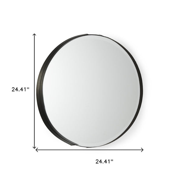 HomeRoots 24" Black Metal Round Accent Mirror – Modern Minimalist Design for Home & Office Décor Upgrade 607280