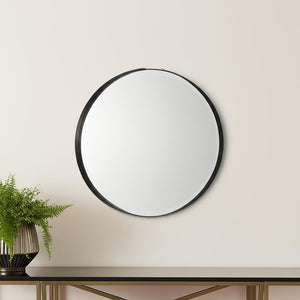 HomeRoots 24" Black Metal Round Accent Mirror – Modern Minimalist Design for Home & Office Décor Upgrade 607280